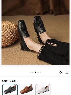 Women Black Woven Leather Slip-On Loafers